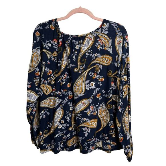 Lucky Brand Navy Paisley Floral Tie Neck Long Sleeve Shirt - Picture 3 of 6